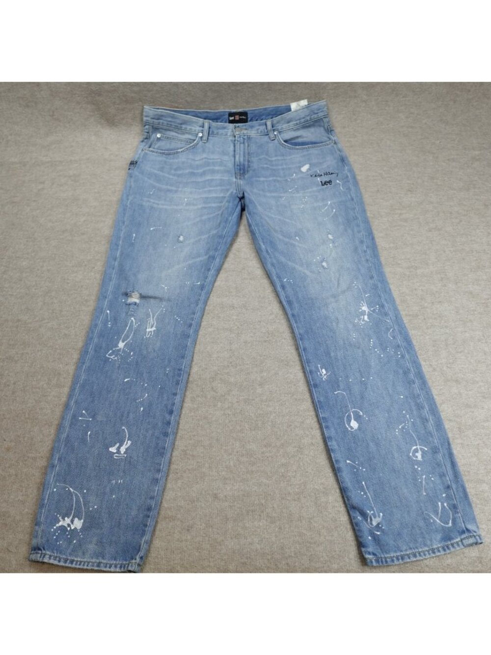 Lee Keith Haring Mens Jeans 38 x 31 Blue Paint Splatter Carpenter